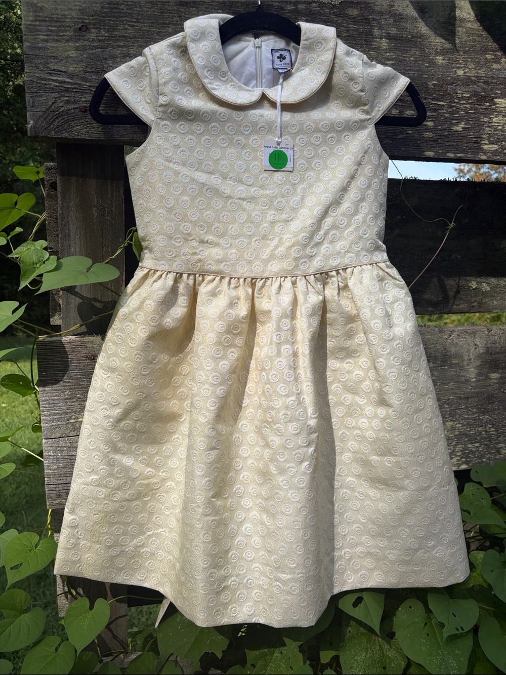 Busy Bees Girls' Cream Peter Pan Collar Capped Sleeve Dress Size 10